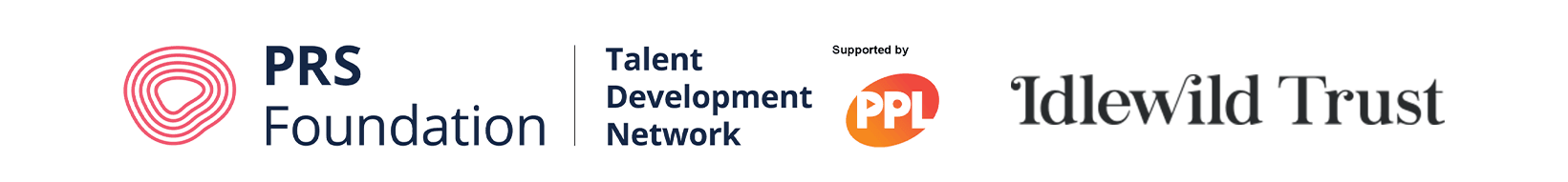 A logo that reads 'PRS Foundation, Talent Development Network and funded by PPL